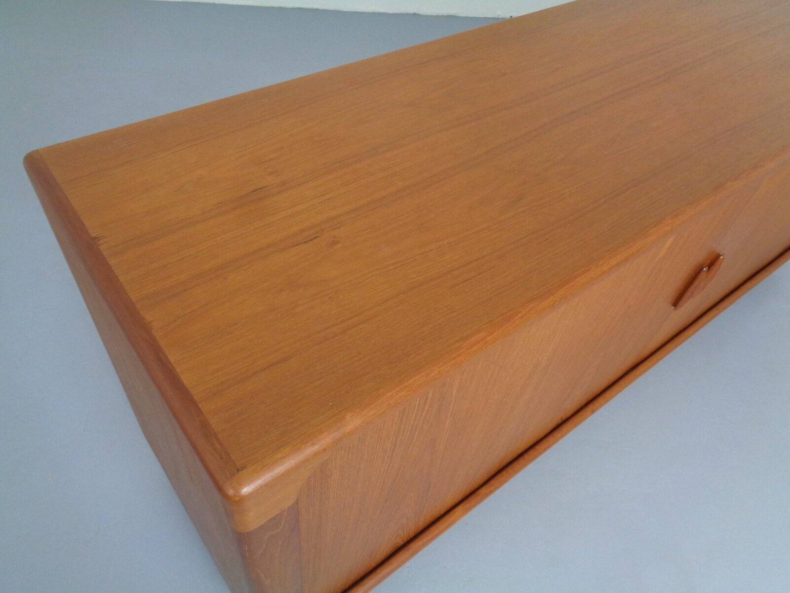 Large teak tambour sideboard from Dyrlund, Denmark, 1970s.