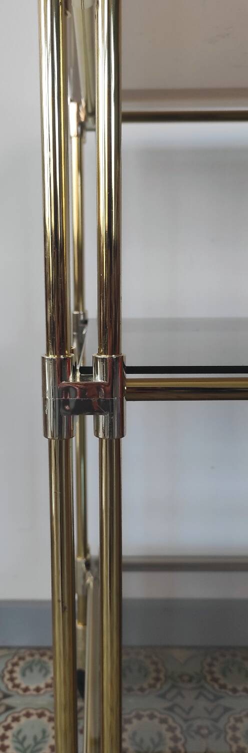 Dessert, vintage gold rolling bar, chrome and smoked glass.