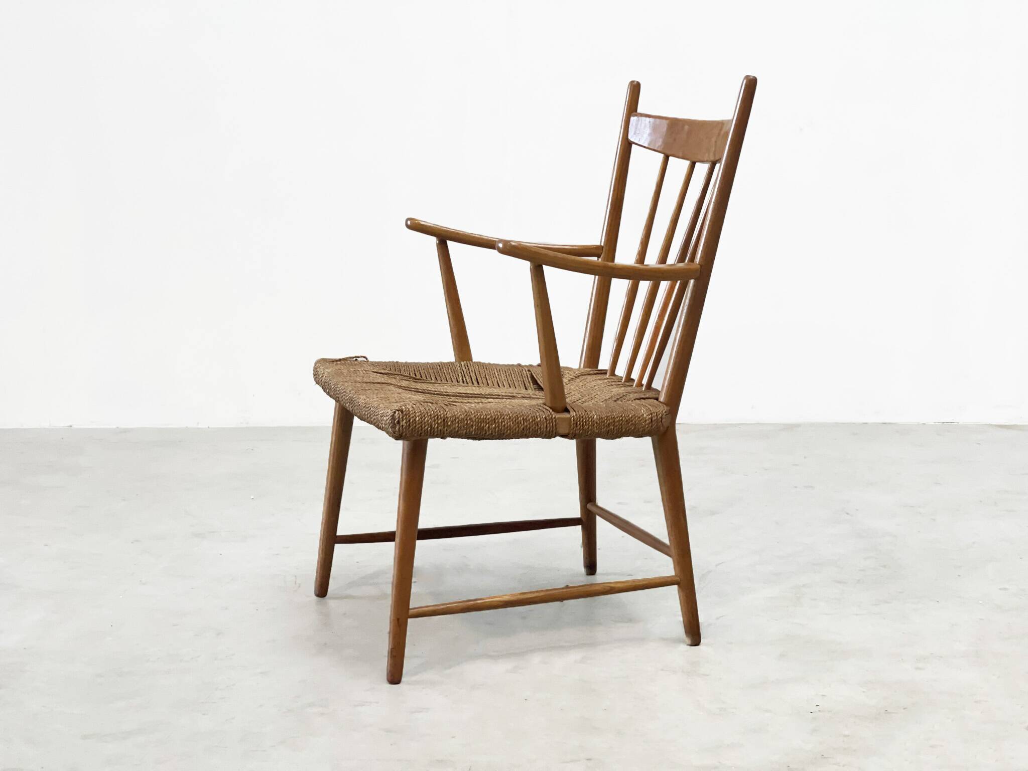 1950's dutch rattan and oak lounge / easy chair