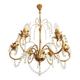 Messing doré lustre à 6 lumières lampe cristal cascade 1950-1970