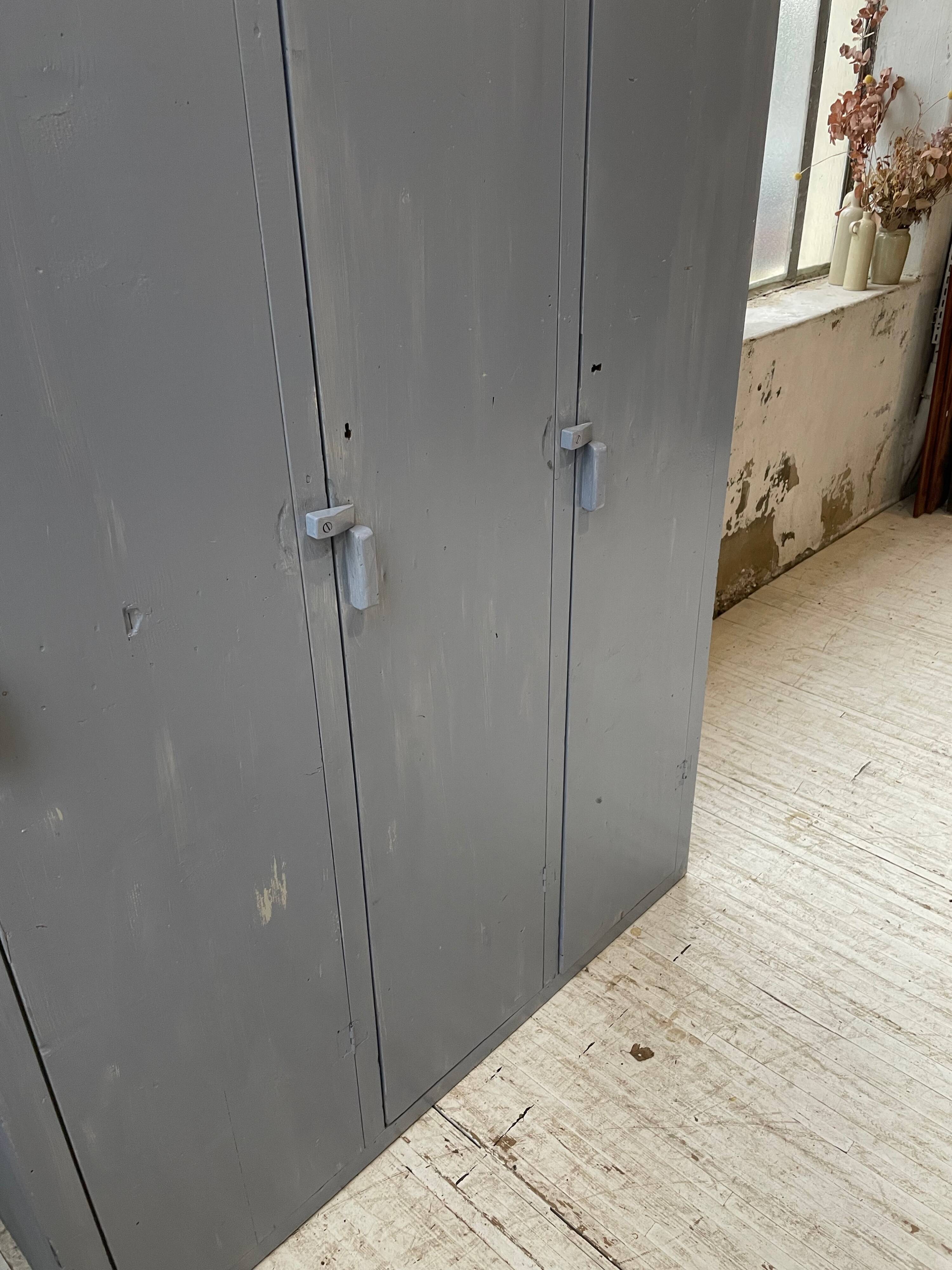 Blue patinated workshop furniture locker room