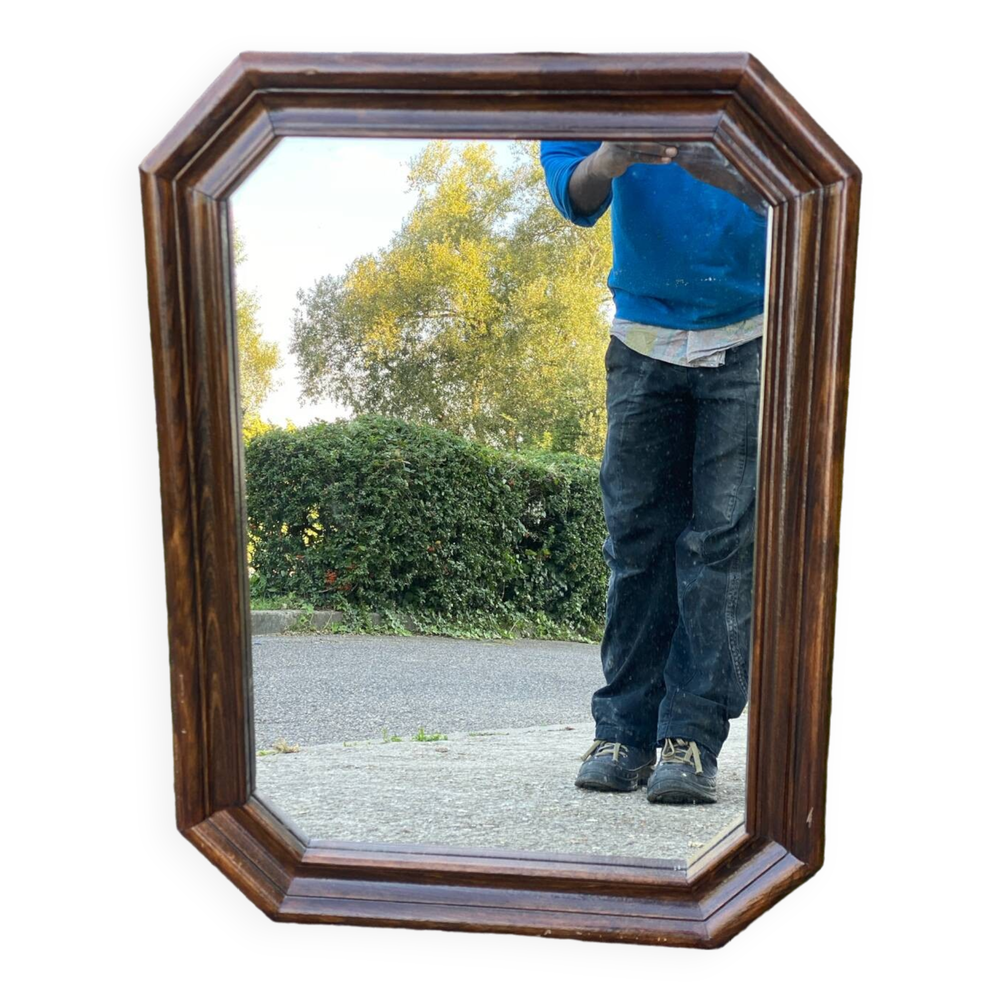 Vintage octagonal mirror in solid wood
