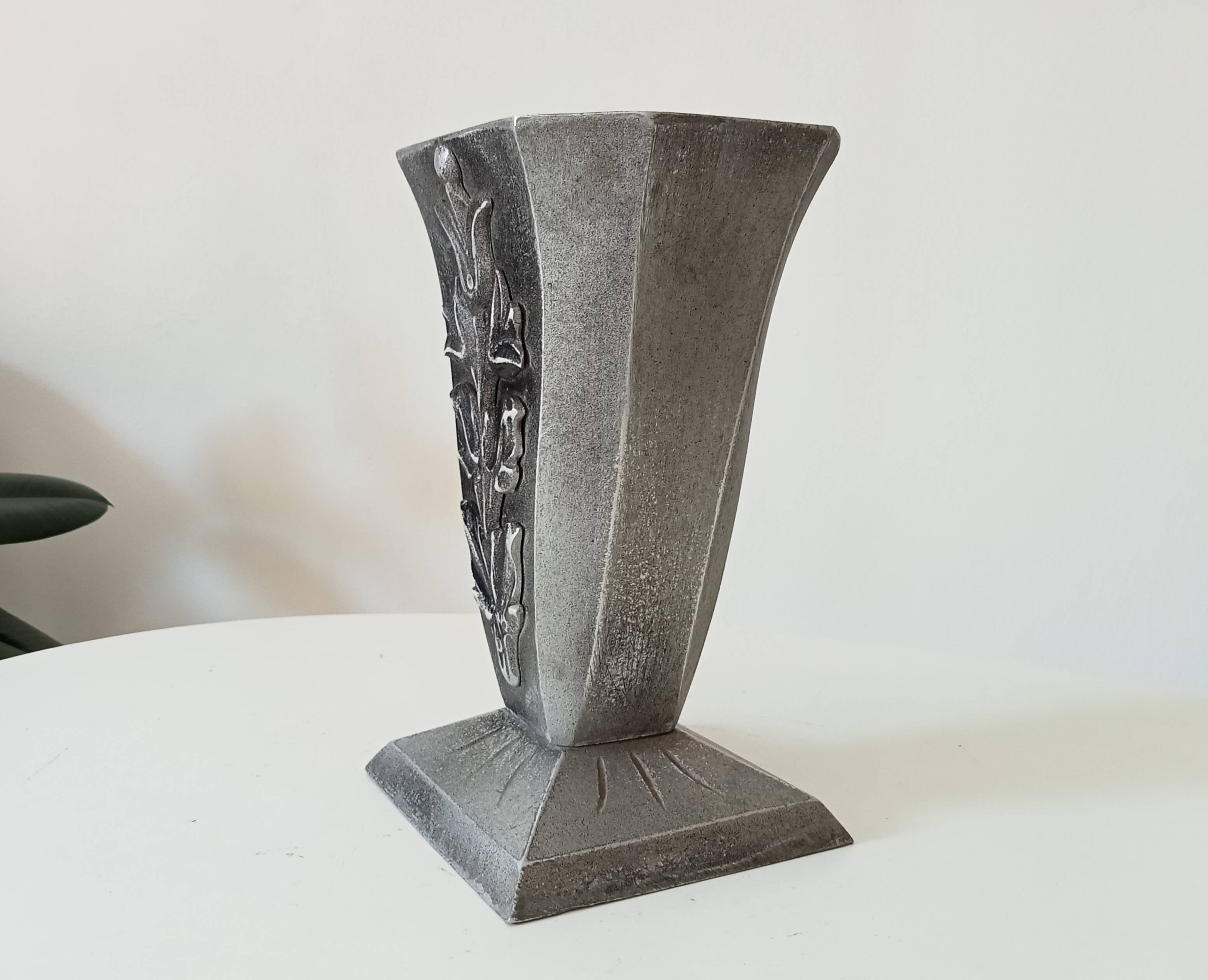 Antique art deco vase in solid aluminum