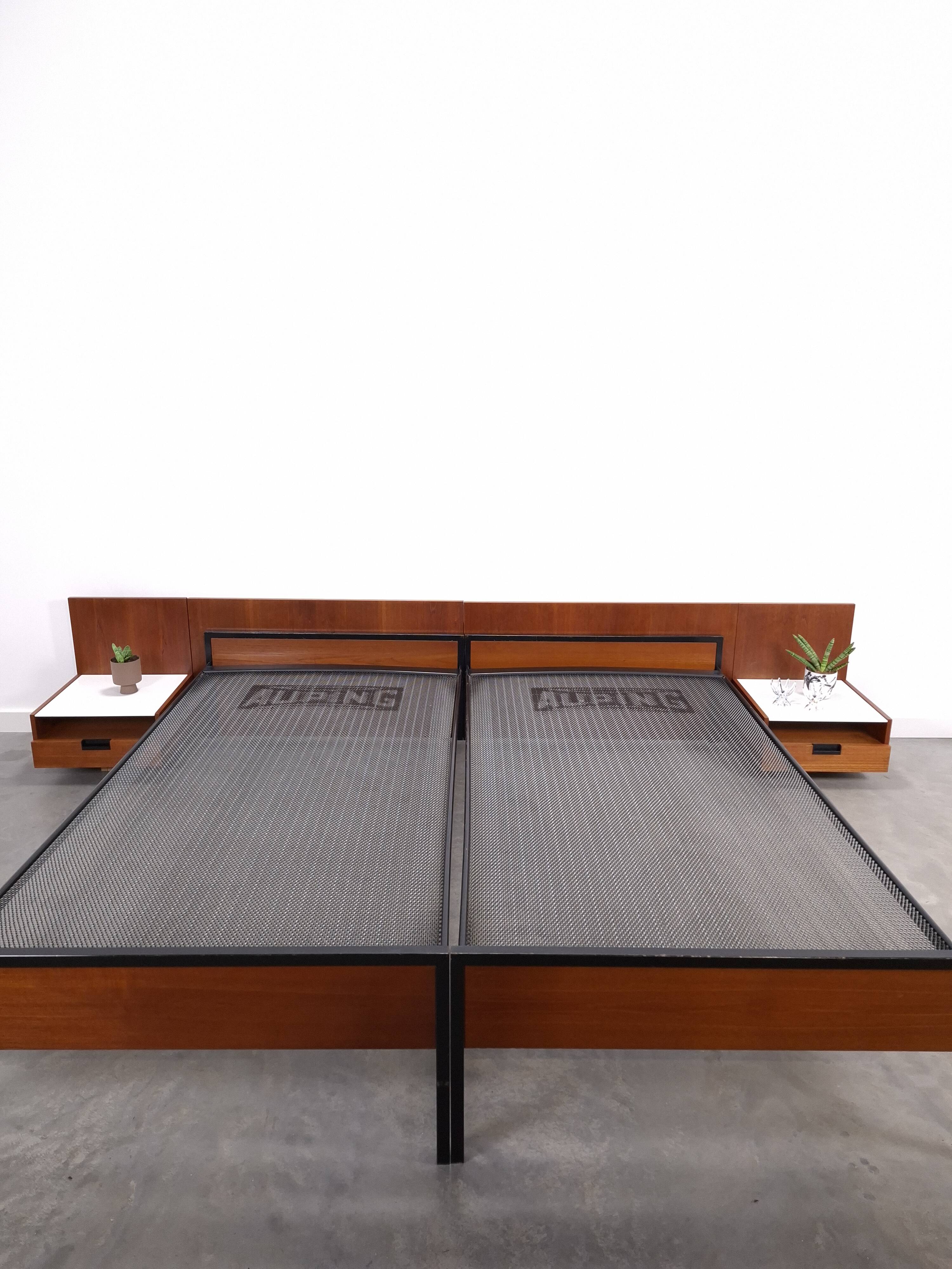 Two-person bed Japanese series Cees Braakman Pastoe and Auping with bedside table.
