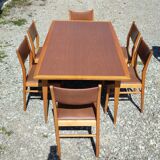 Formica teak table + 10 vintage Scandinavian style chairs