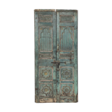 Old indian door green piece and patina of origin 120x20x200cm
