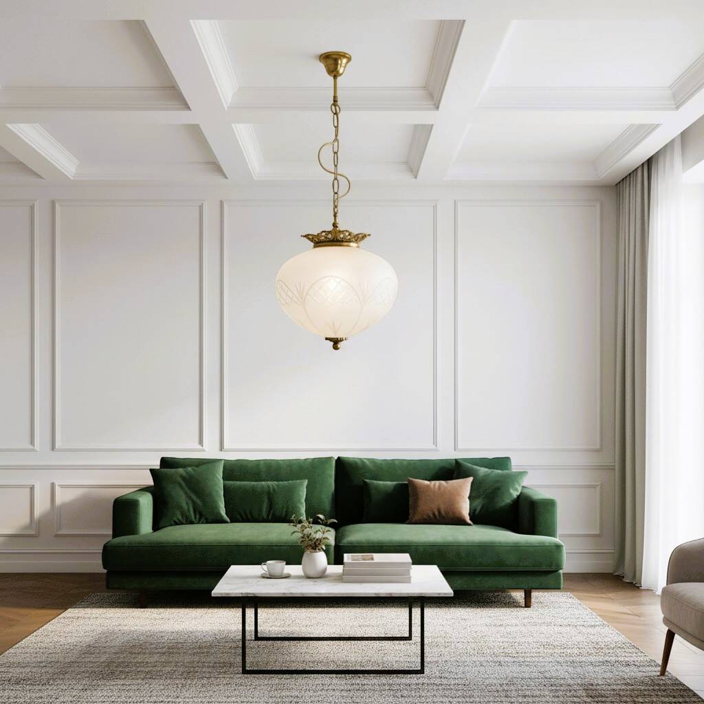 Regency glas pendant with ornate brass crown