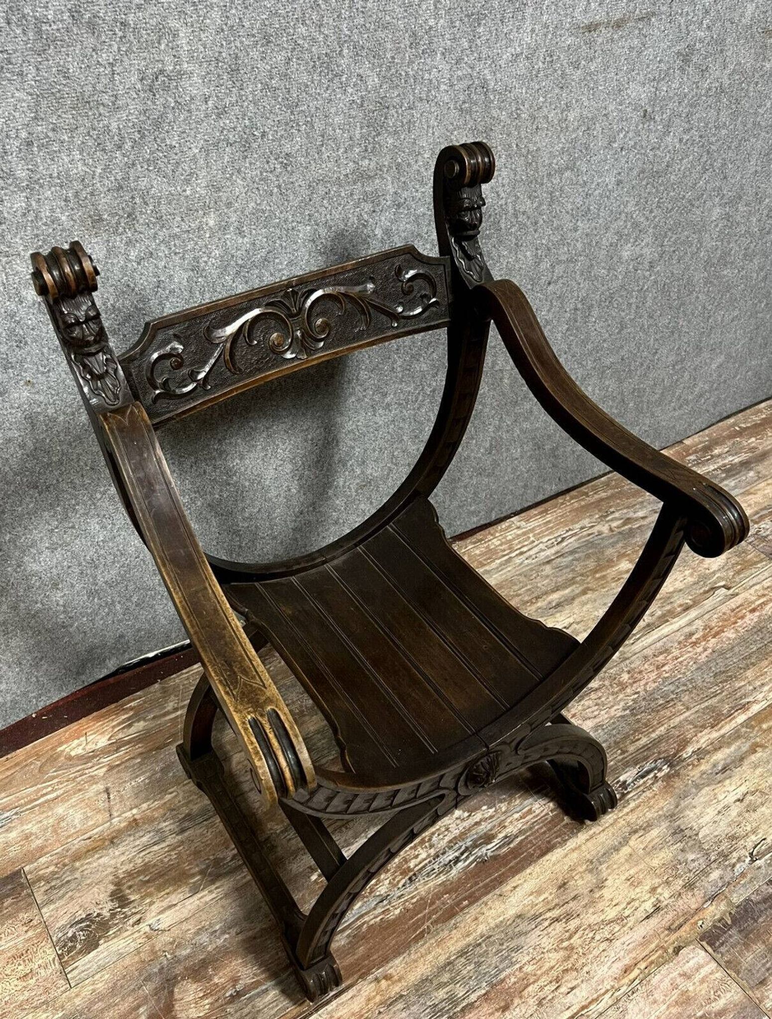 Dagobert Renaissance style armchair in solid wood, 19th century, circa 1850