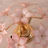 Lovely Murano Vintage Ceiling Light Pink Flowers, 1970s