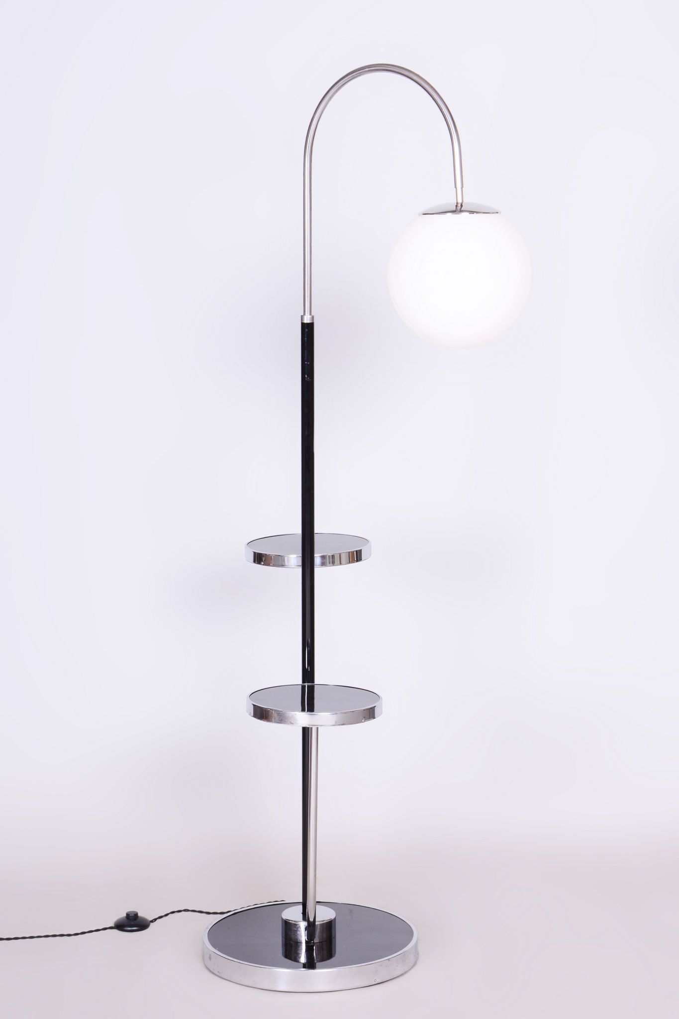 Restored Bauhaus Floor Lamp, J. Halabala, UP Zavody, Chrome, Czechia, 1930s