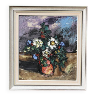 Oil on canvas, bouquet of flowers, signed.