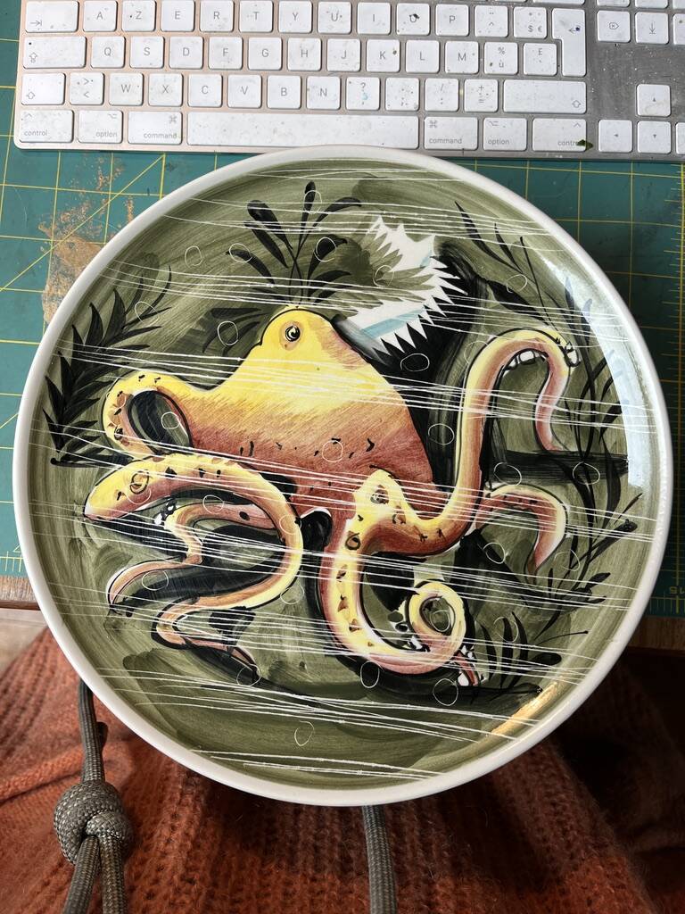 Fish and shellfish plates ceramic Italy vintage 1970 x8