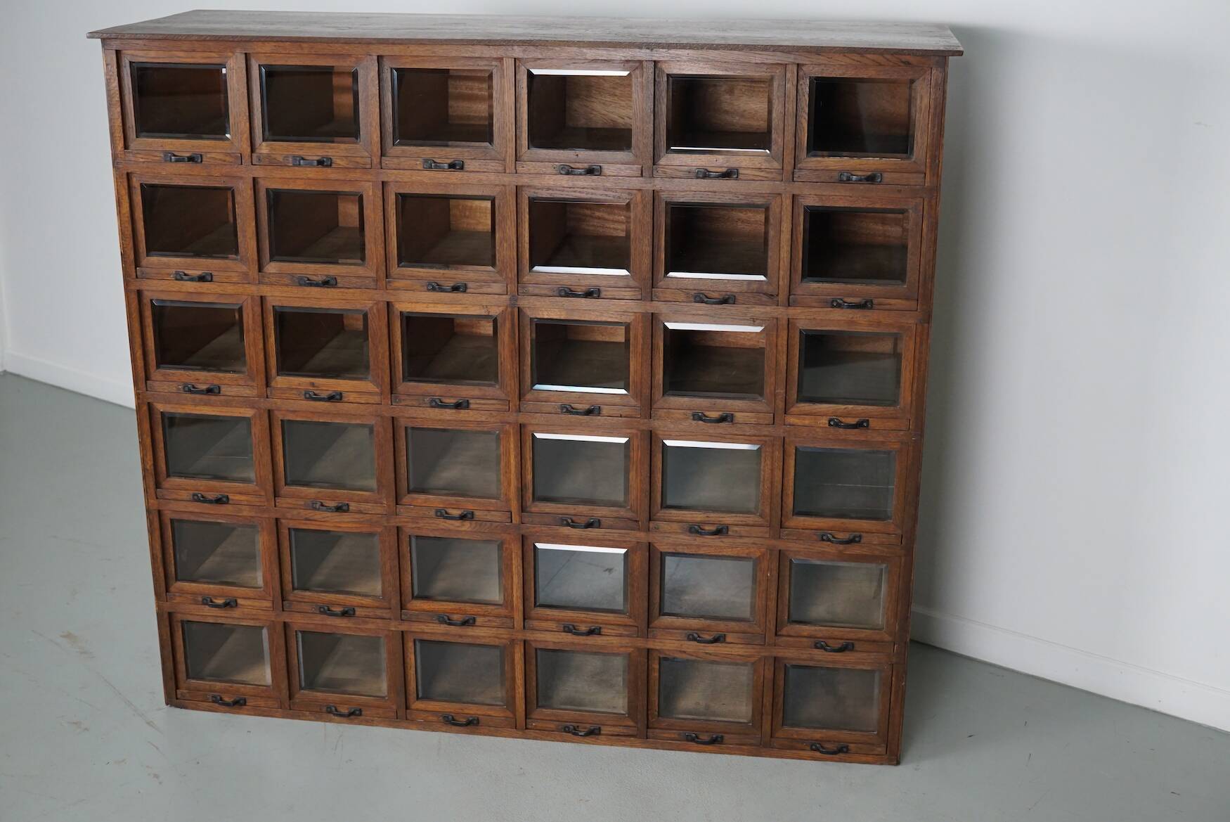 Antique German Oak Haberdashery Shop Cabinet, 1920/30s