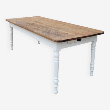 Table de ferme bistrot rustique en chêne piètements louis philippe -2m