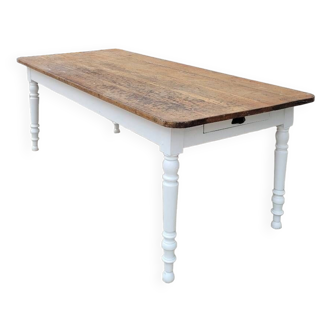 Table de ferme bistrot rustique en chêne piètements louis philippe -2m