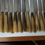 Set of 12 large knives and 11 horn and steel dessert knives