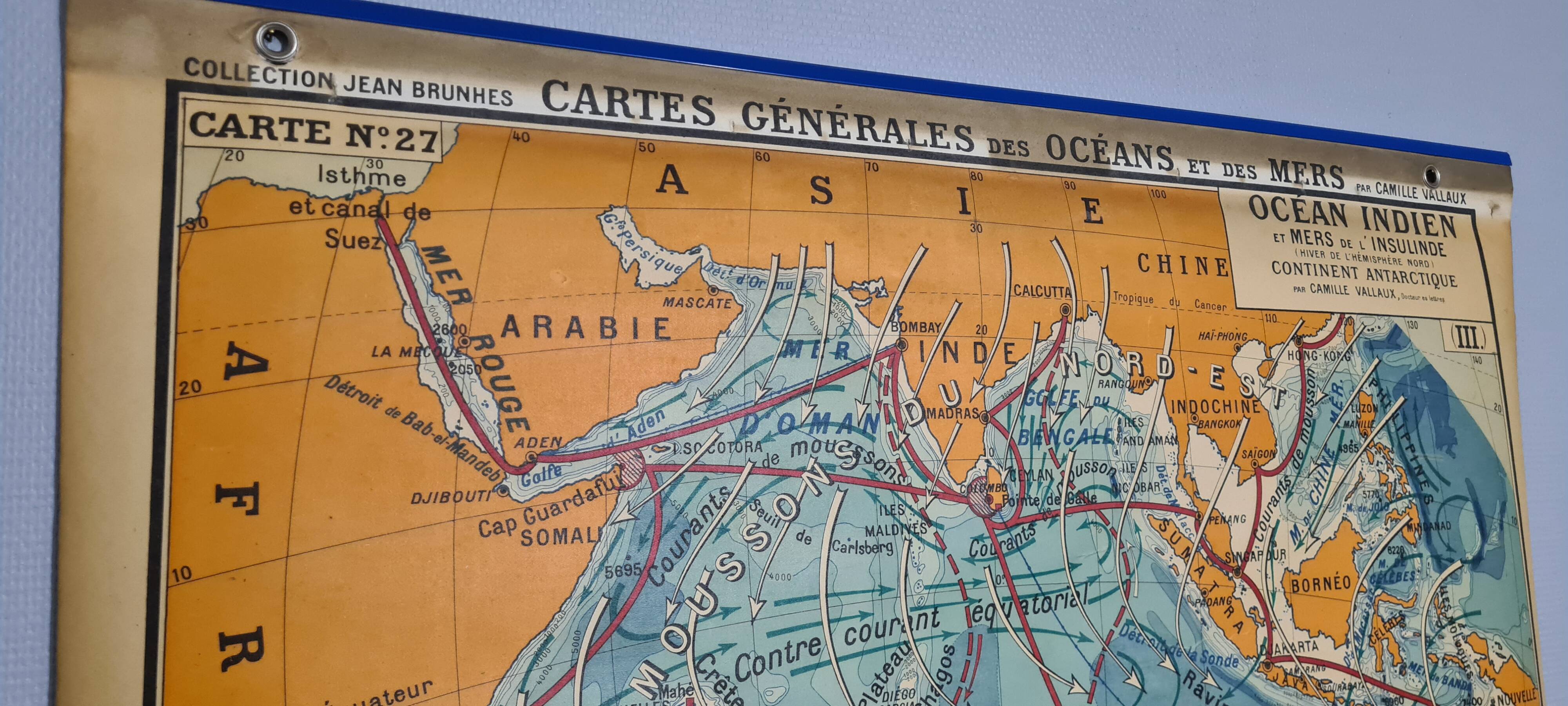 Vintage large format school map - Indian Ocean