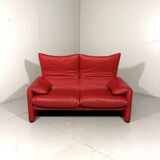 Vico Magistretti red leather Maralunga sofa Cassina