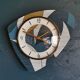 Vintage silent wall pendulum clock from the 60s asymmetrical "Striped blue white ocher"