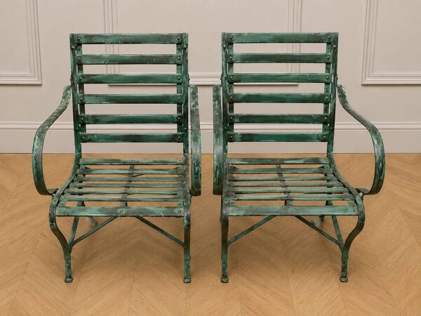 Paire de fauteuils de jardin en bois et fer – Travail ancien fin XIXeme
