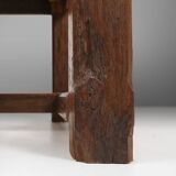 Table console espagnole ancienne en bois de chêne, avec 2 grands tiroirs du 18ème siècle.