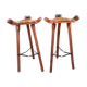 Set of 2 vintage high stools in cowhide and wood