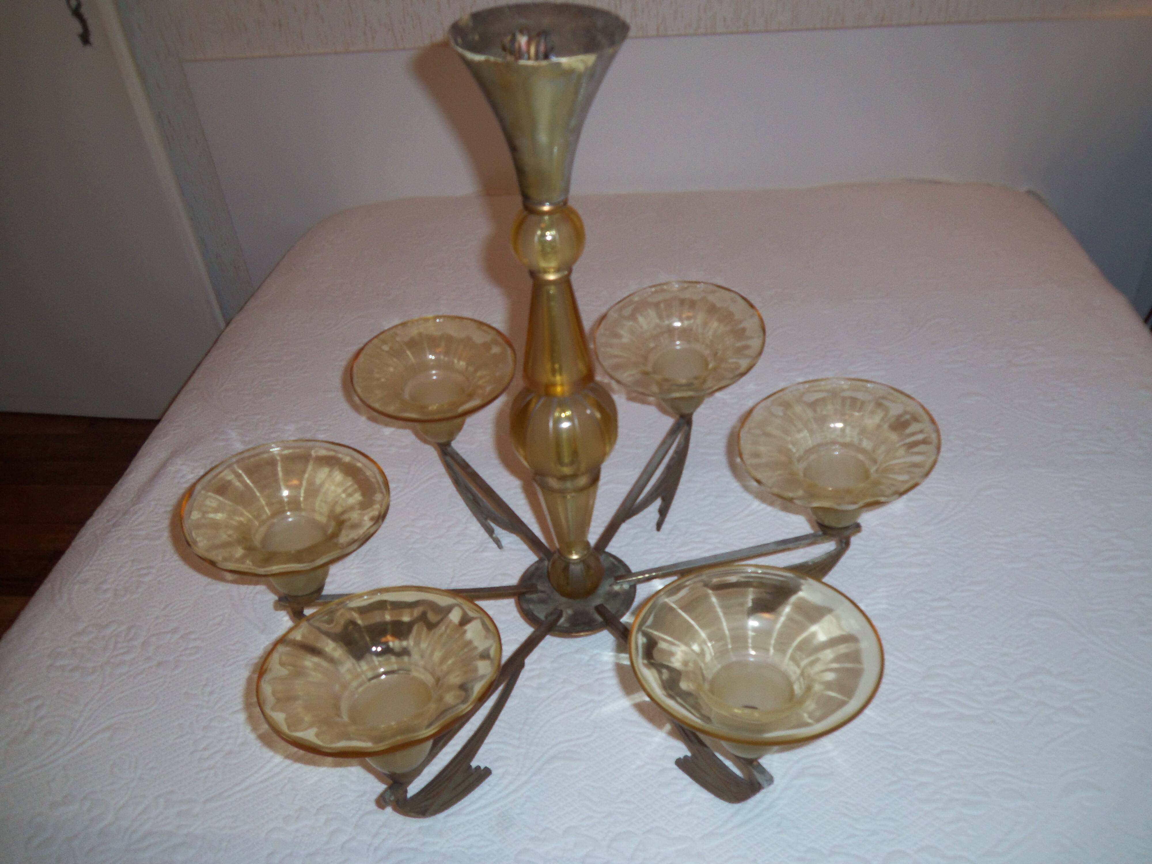 Véritable lustre art déco 6 branches