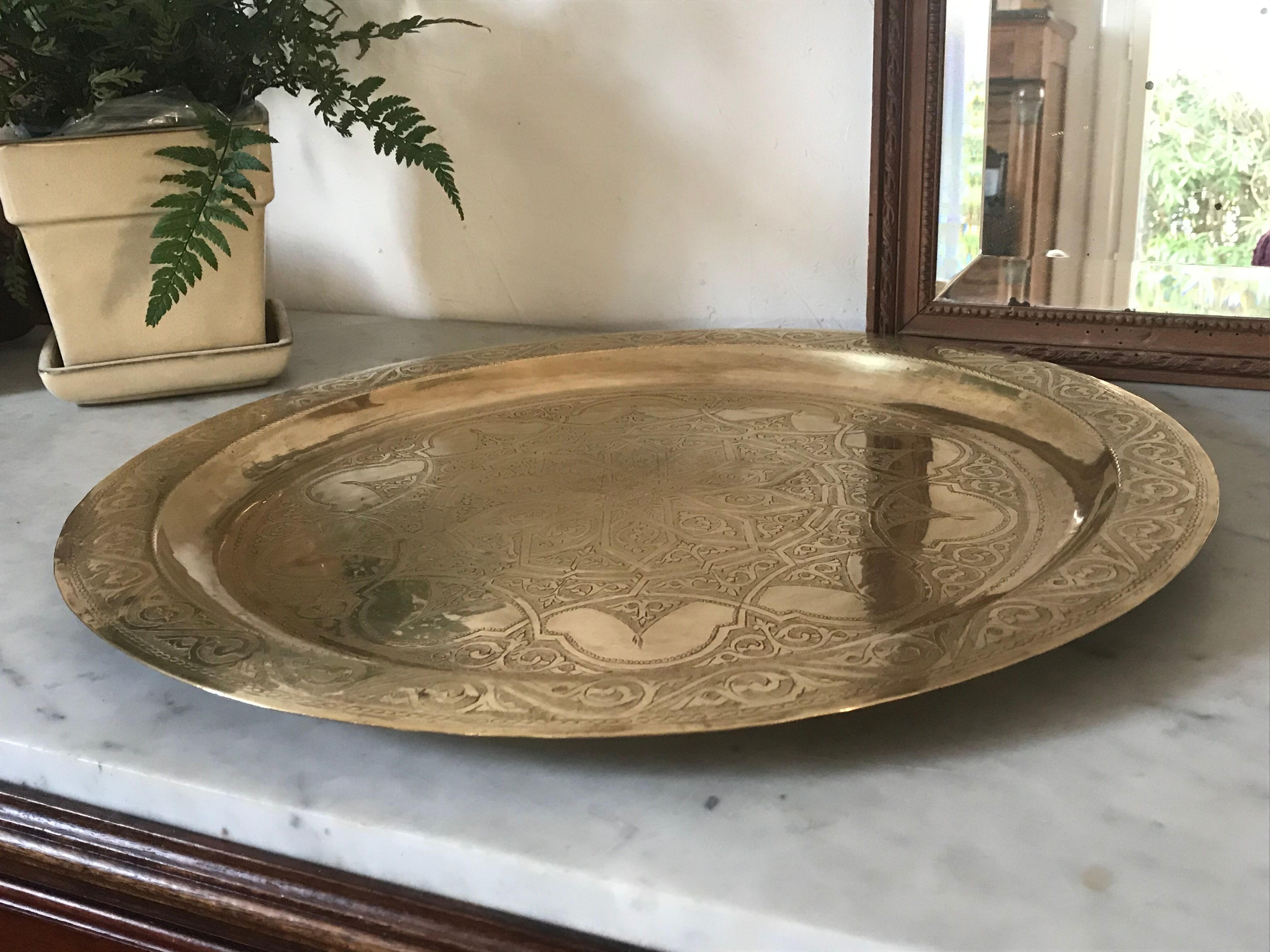 Engraved brass tray