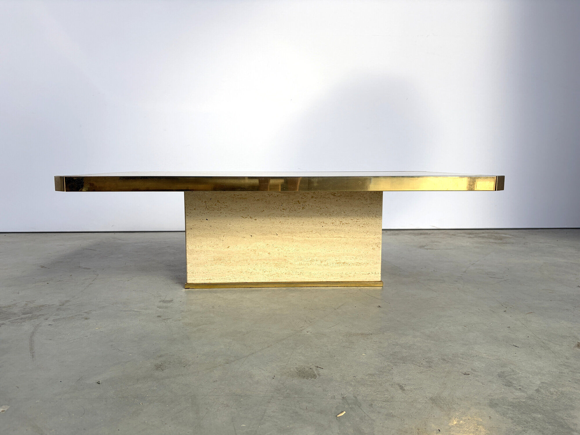 Vintage travertine and brass coffee table, 1970s