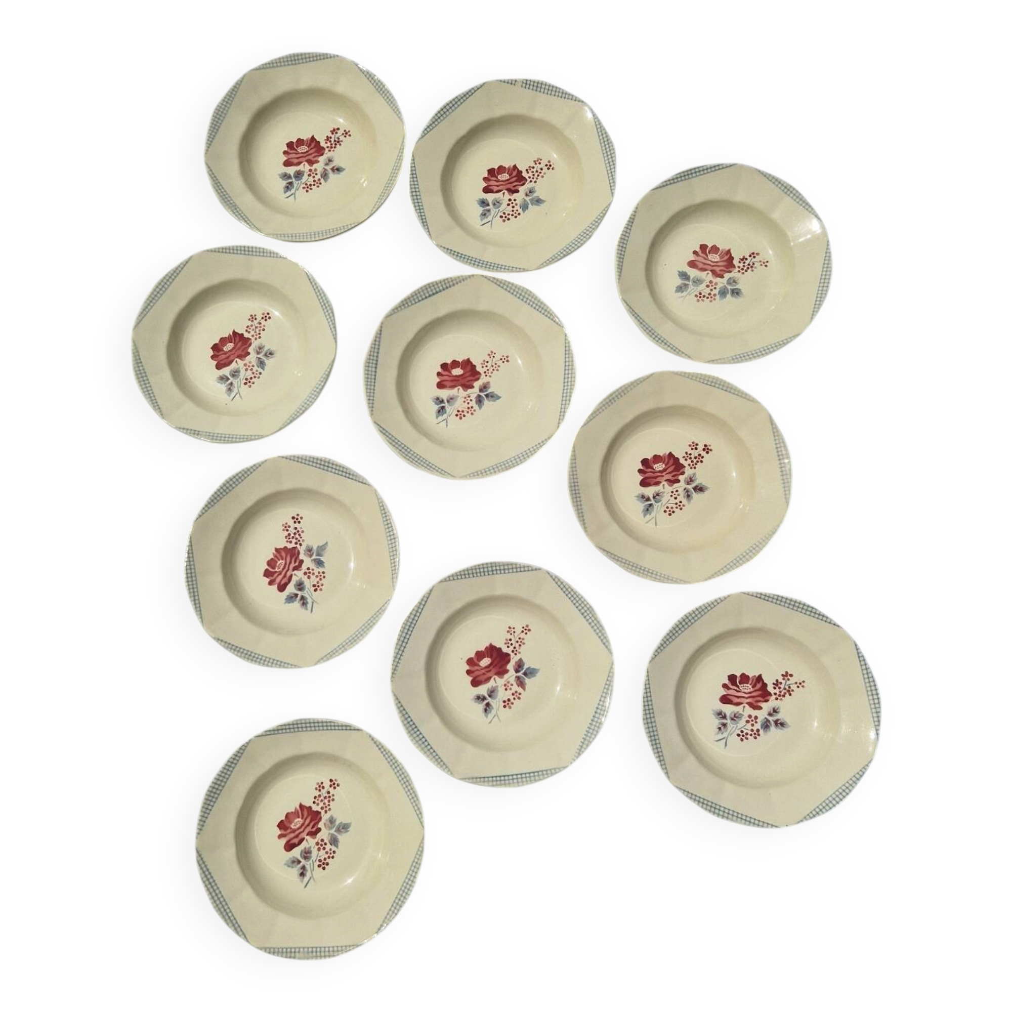 Set of 10 Deep Plates Model Josiane Sarreguemines Manufacture