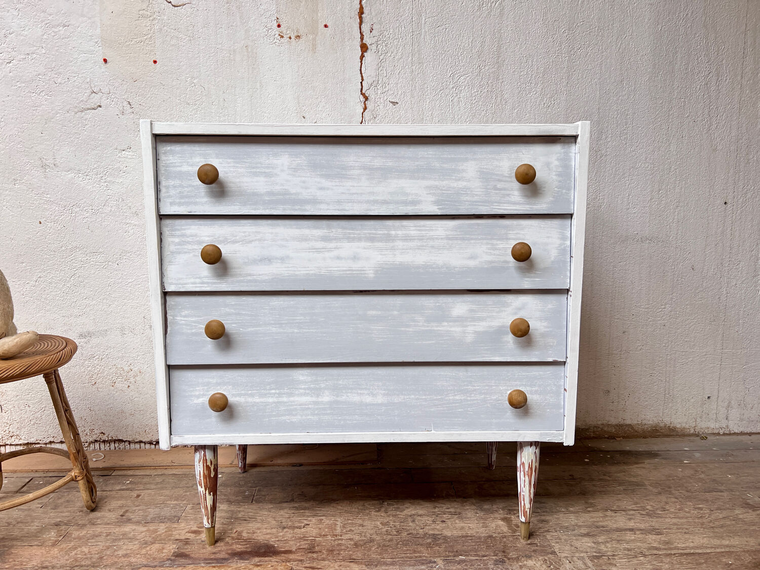 Vintage weekly chest of drawers 1950/1960 - retro - 4 drawers - compass feet - white