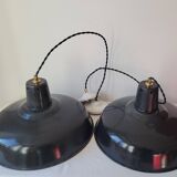 Duo of white and black enameled sheet metal pendants