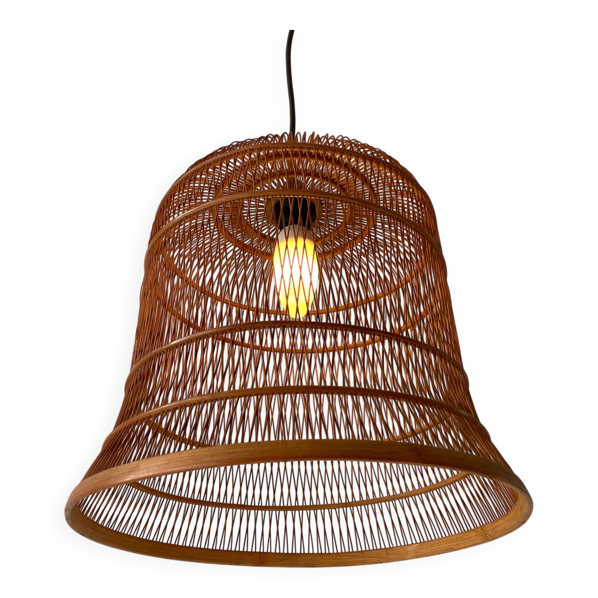 Unique Danish hanging lamp in the shape of a wooden cage, 1960s, Denmark.