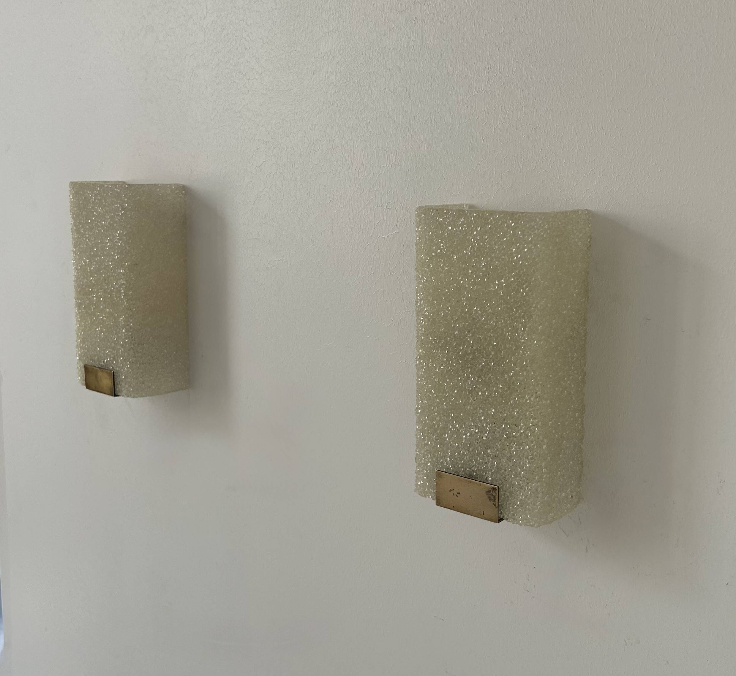 Pair of vintage wall lights, granite perspex and brass, France 1960