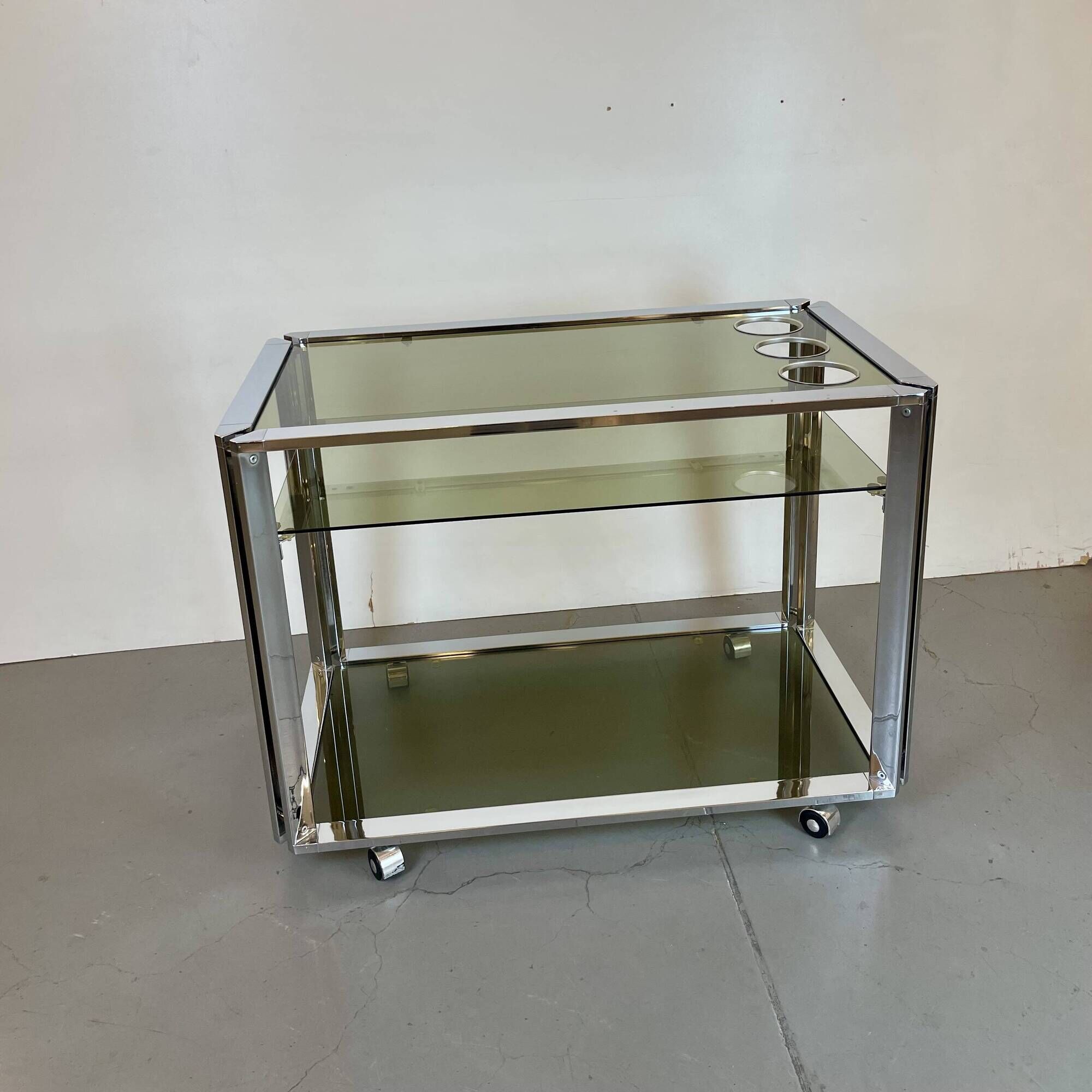 Space Age Chrome and Smoked Glass Bar Cart, 1970s