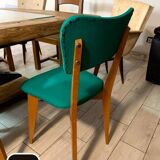 Title: Pair of vintage chairs from the 50s/60s – green vinyl seat in style