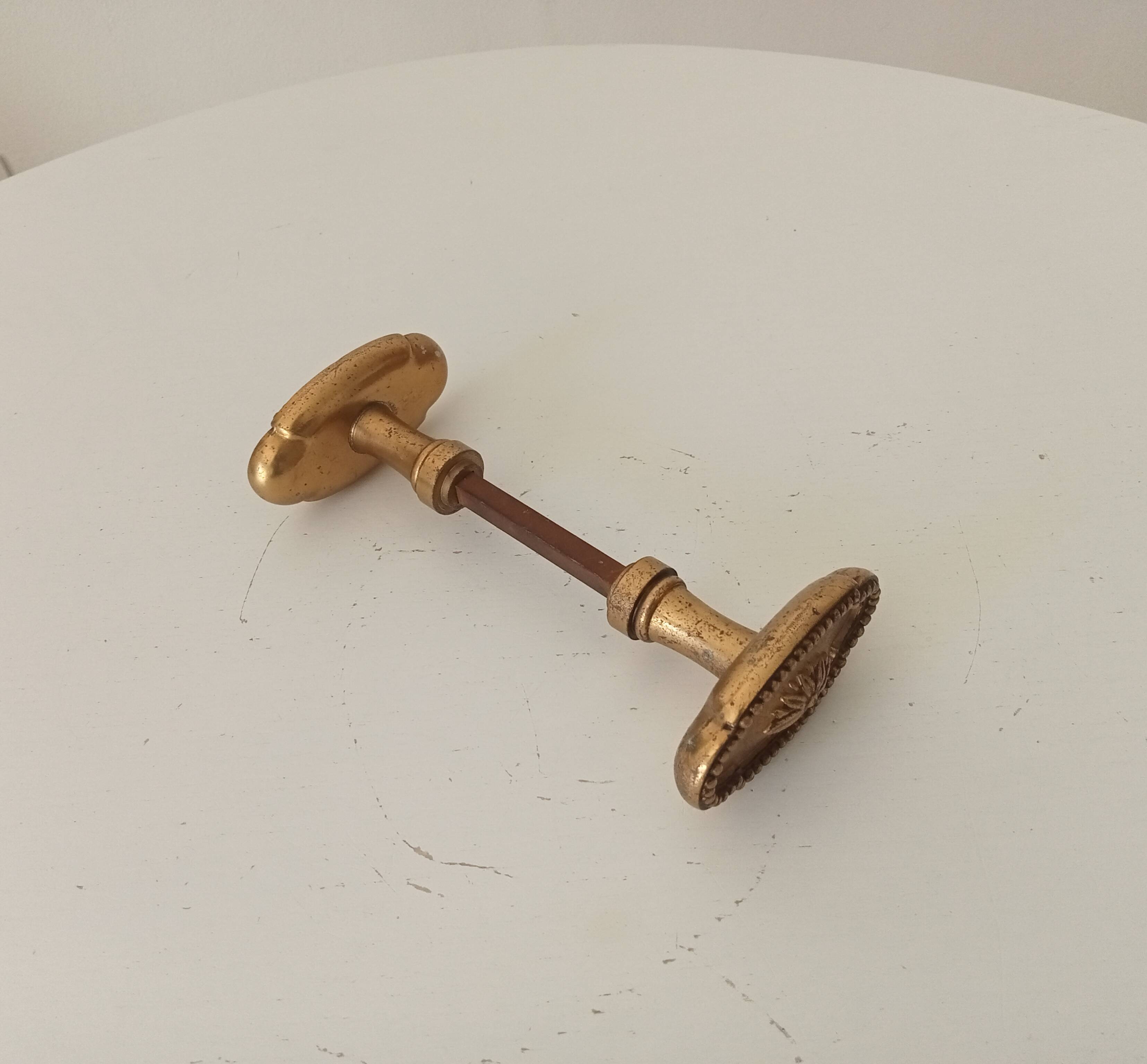 Pair of antique Louis XVI style solid bronze door handles