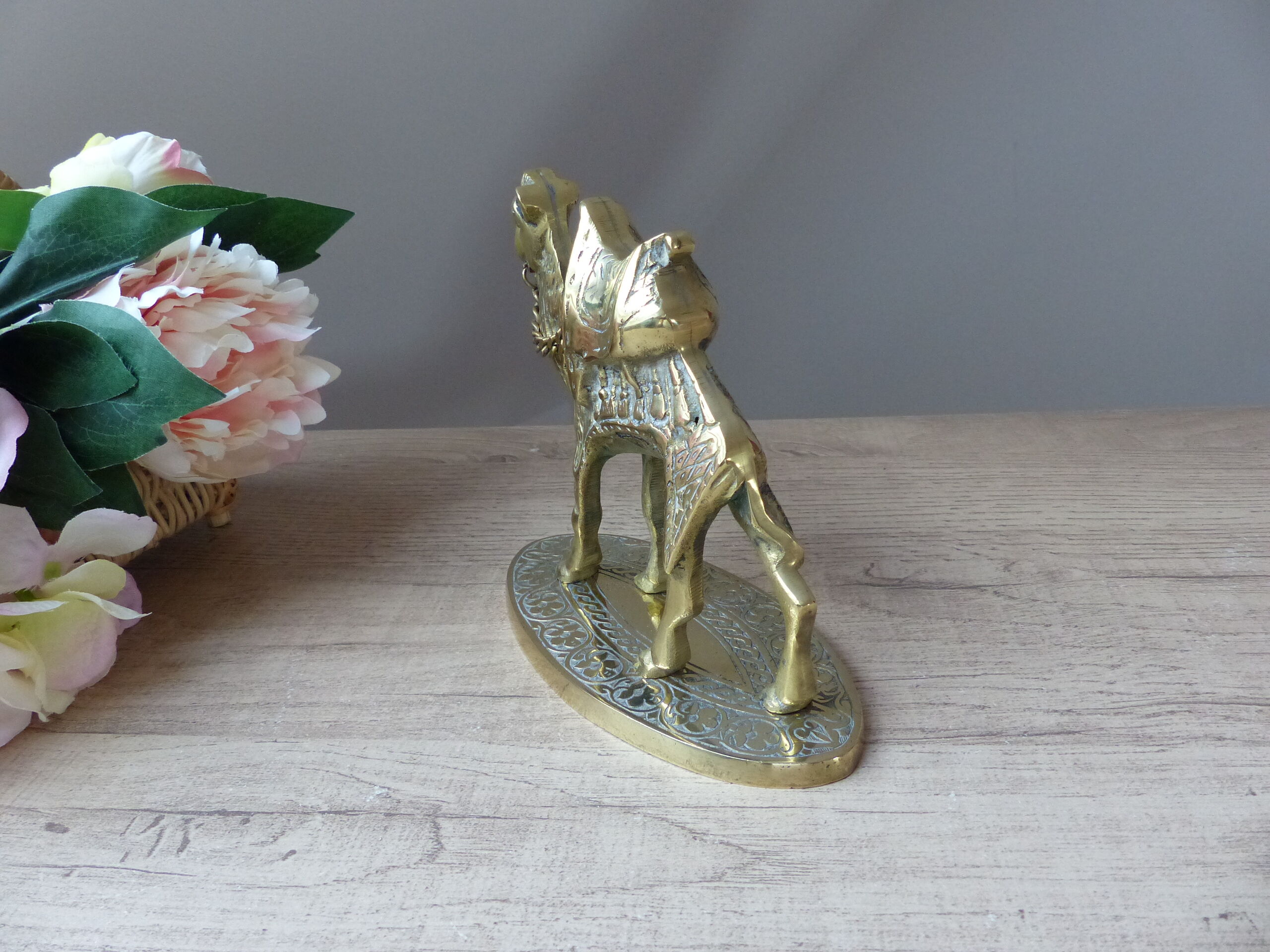 Sculpture brass camel figurine on pedestal vintage