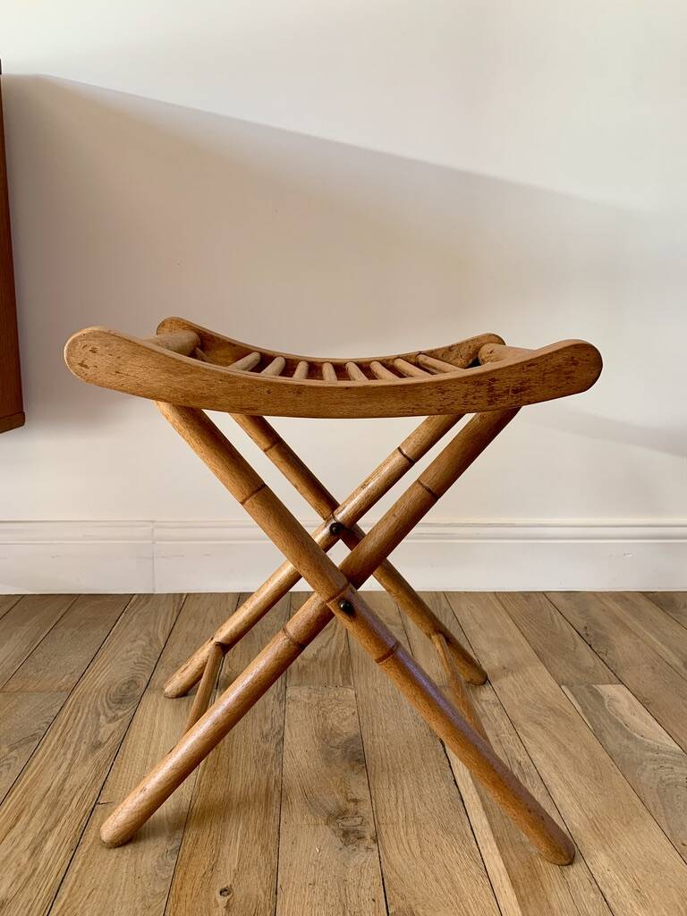 folding wooden stool bamboo style early 20th century