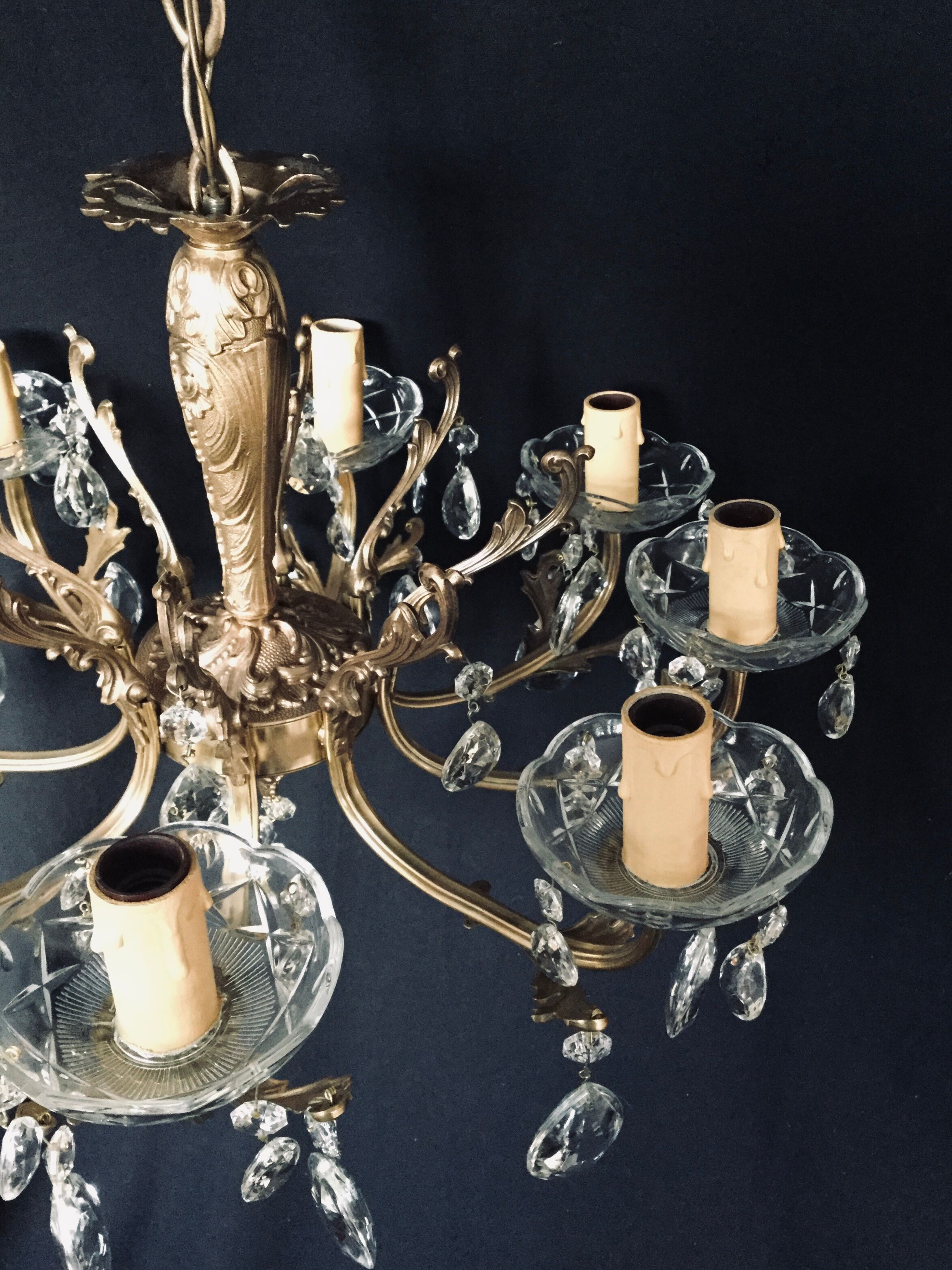 8 lights, crystal, bronze and brass chandelier