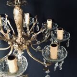 8 lights, crystal, bronze and brass chandelier