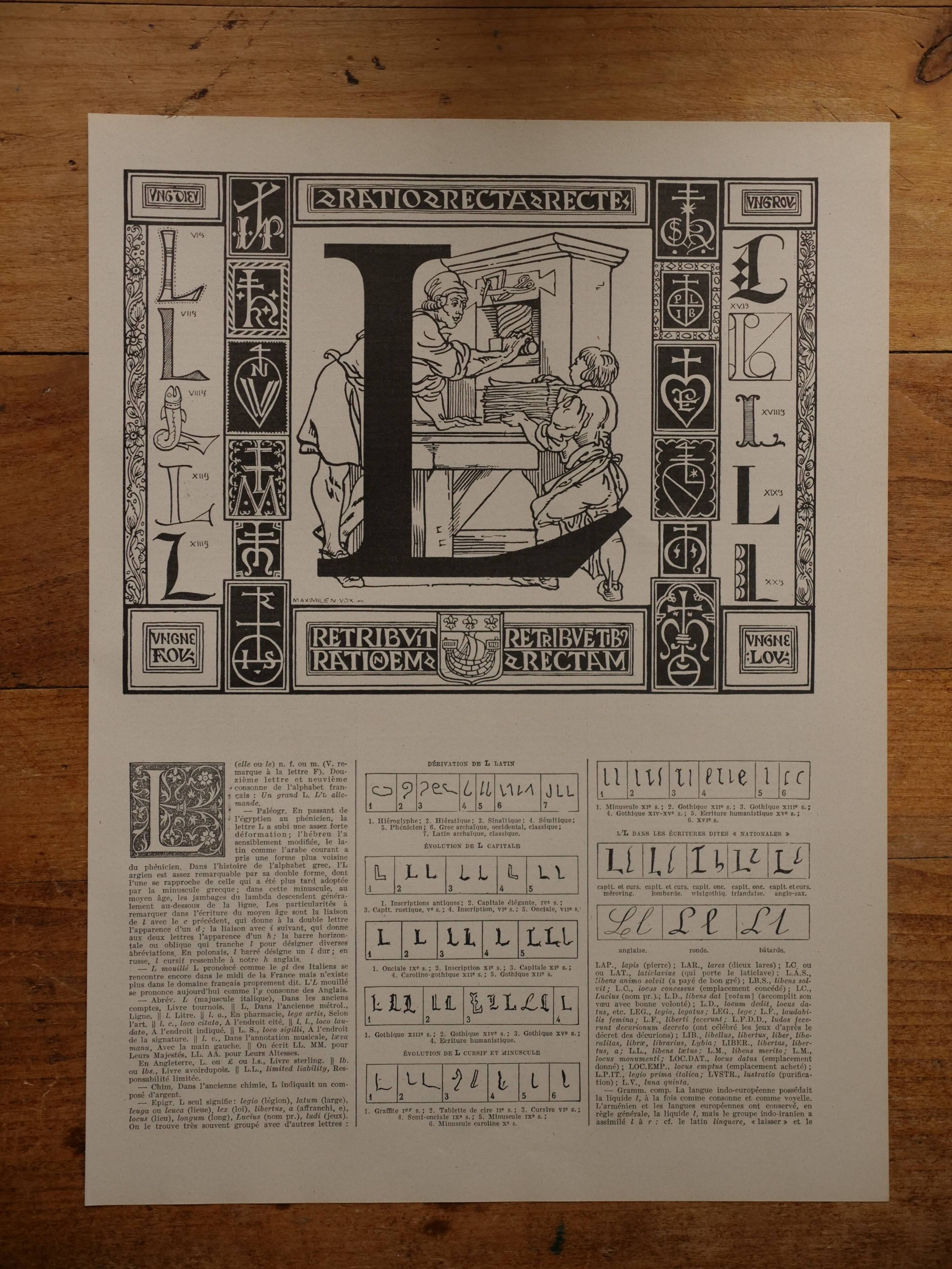 Lithograph on the letter L