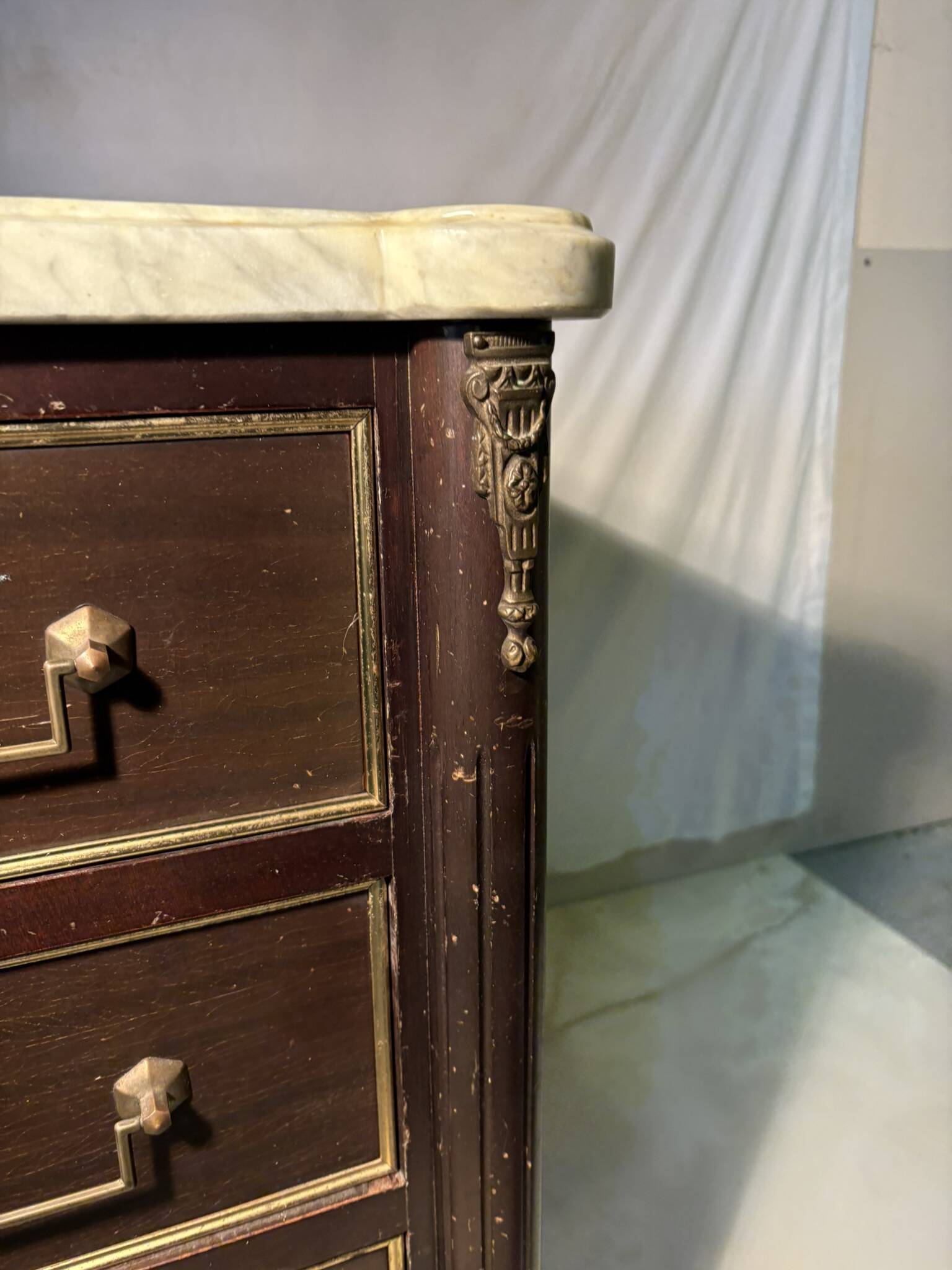 Louis XVI style 3-drawer chest of drawers, marble and gilded bronze