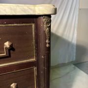 Commode with 3 drawers in Louis XVI style, marble and gilded bronze.