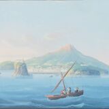 Neapolitan gouaches: View of Naples. 19th century. Giuseppe Scoppa (attributed)
