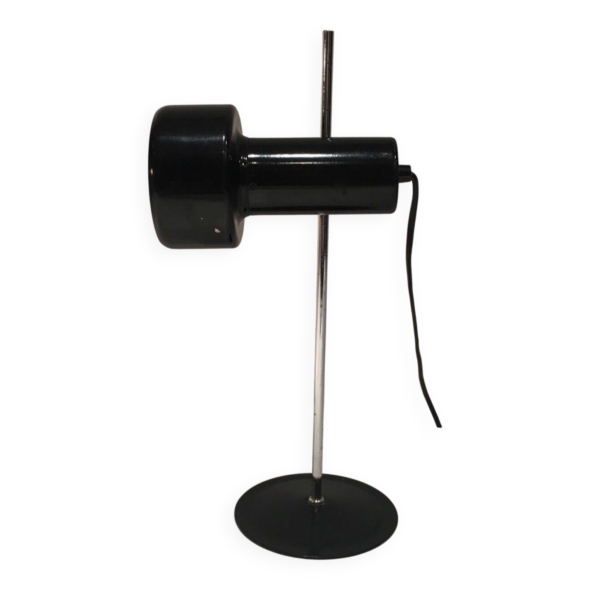 Adjustable lamp in black lacquered metal and chrome. French work. Circa 1970.