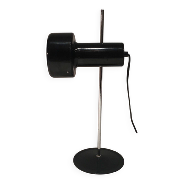 Adjustable lamp in black lacquered metal and chrome. French work. Circa 1970.