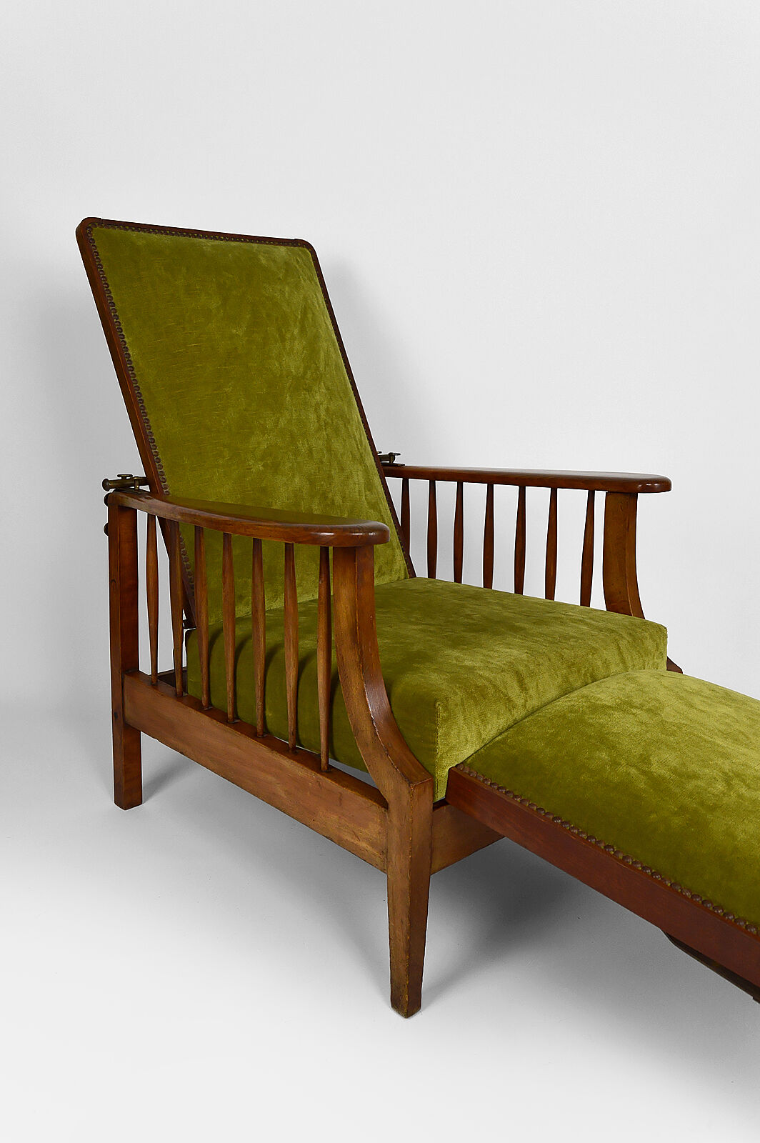 Morris armchair in beech and green velvet, United Kingdom, circa 1900