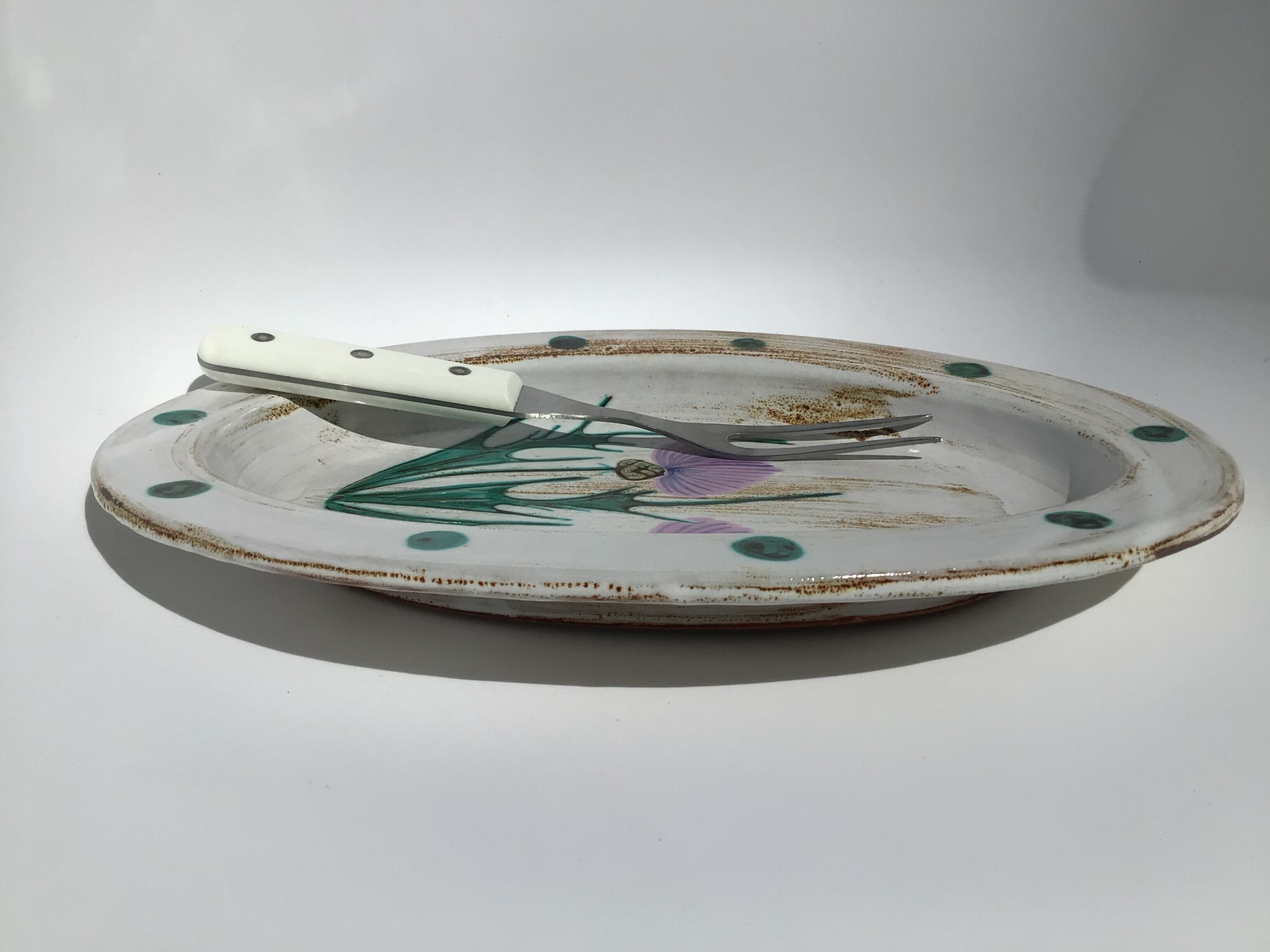 Oval dish Vallauris handmade thistles