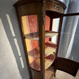 Curved marquetry display case, half-moon shape, checkerboard marquetry